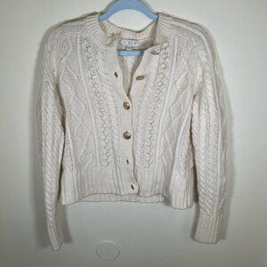 J.Crew Ivory Wool Blend Cable Knit Button Down Cardigan
